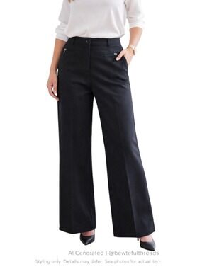 Minimalist Wide Leg Trousers Black High Rise Office Chic EUC 16